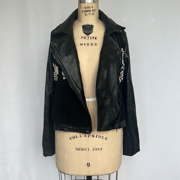 Anthropologie sweater / vegan leather moto jacket - Picture 3 of 12